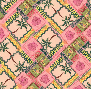 Tropical patchwork hand drawing aop pattern