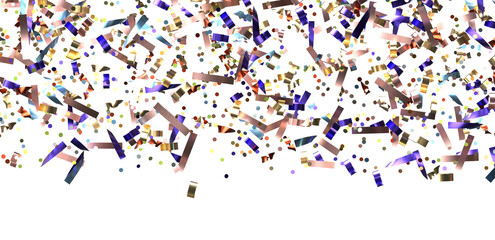 Multicolored paper confetti on transparent background.