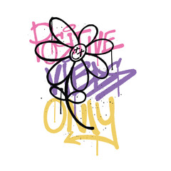 Graffiti Sun flower streetwear with slogan positive vibes only