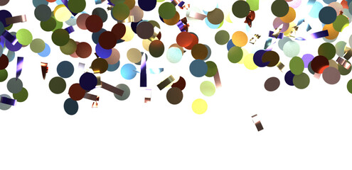 Multicolored paper confetti on transparent background.