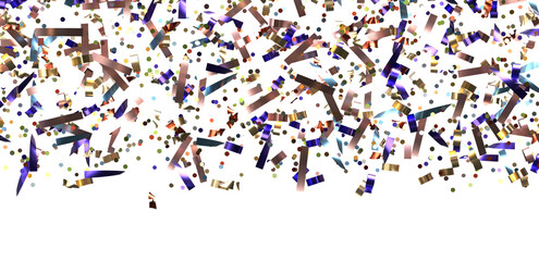 Multicolored paper confetti on transparent background.