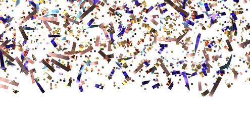 Multicolored paper confetti on transparent background.