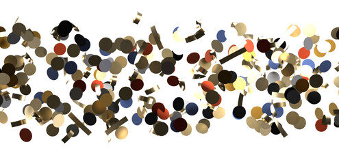Multicolored paper confetti on transparent background.