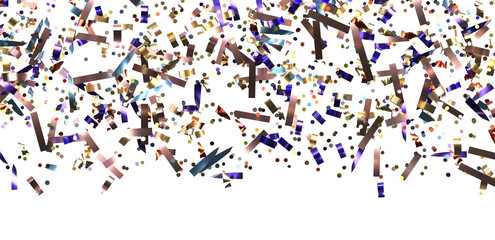 Multicolored paper confetti on transparent background.