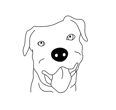 Vector isolated cute cartoon dog portrait in rottweller fighting dog colorless black and white contour line easy drawing