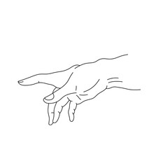 Vector isolated one single human hand pointing with a finger to the left colorless black and white contour line easy drawing