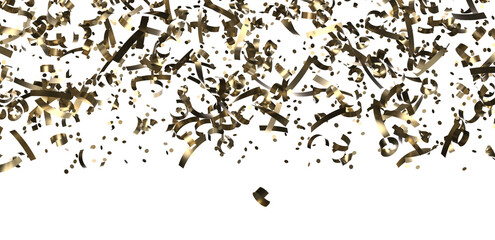 Golden serpentine confetti on transparent background. luxury isolated