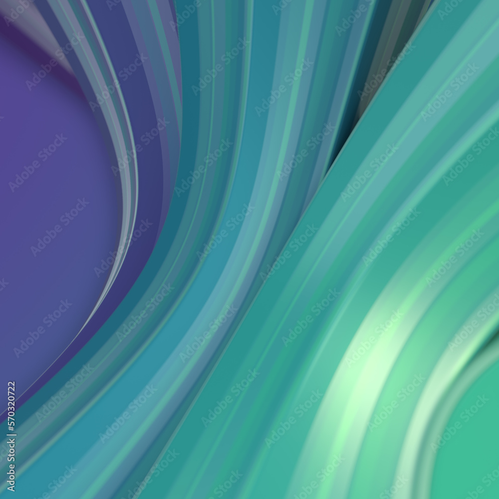 Poster Curved wavy background of twisted geometric shapes with trendy neon color combination. 3d rendering digital illustration