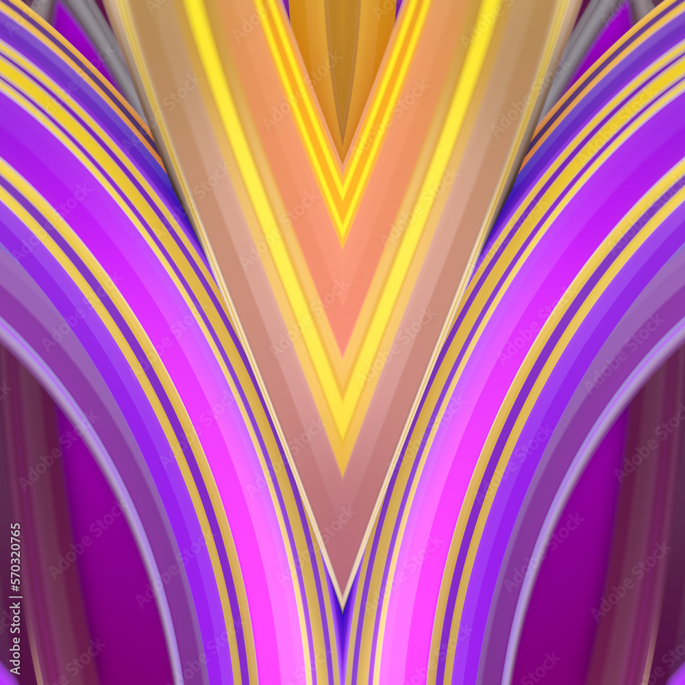 Poster Symmetrical wavy pattern with striped texture. Modern concept background. 3d rendering digital illustration