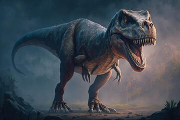 Illustration of a Tyrannosaurus from the Cretaceous period. Generative AI