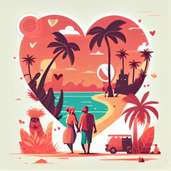Valentine's Day Vacation Travel and Holiday clipart illustration - Generative AI
