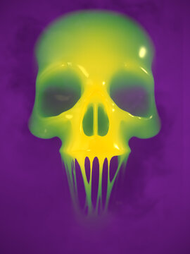 Colorful shiny skull with clumped jaws. Abstract 3d rendering digital illustration background for concept design