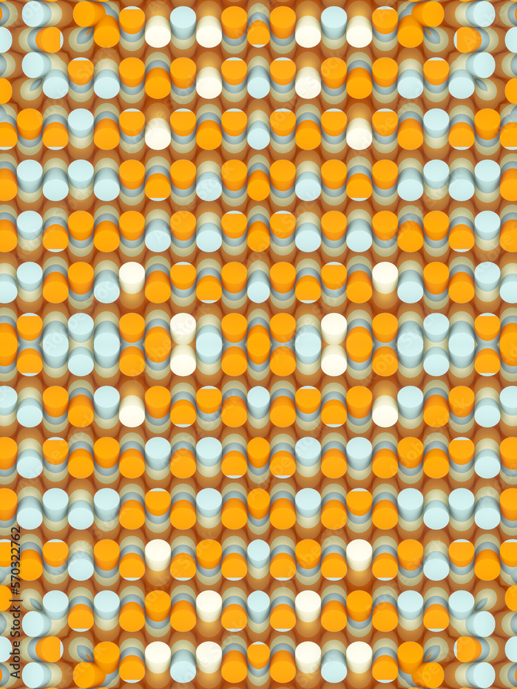 Poster Abstract kaleidoscopic background of multi colored cylinders. Art pattern decoration. 3d rendering digital illustration