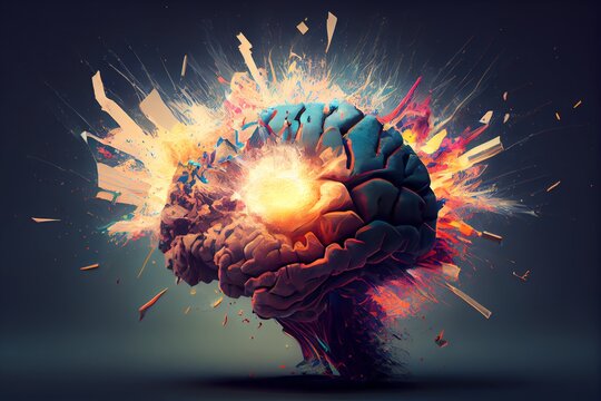 Concept art of a human brain exploding with knowledge and creativity. Generative AI