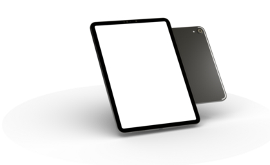 Modern black tablet computer isolated on white background. Tablet pc