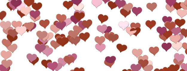 Falling red and pink hearts isolated on transparent background. Valentine’s day design. 3D rendering