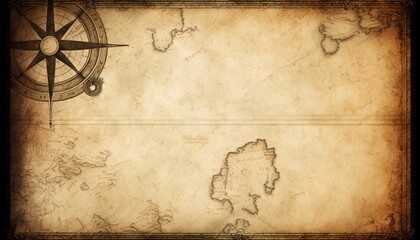 Fototapeta na wymiar Old nautical grunge map background. Generative AI