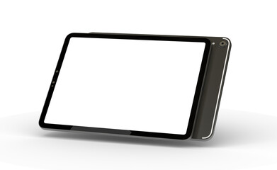 3D brandless tablet with empty screen isolated on white background