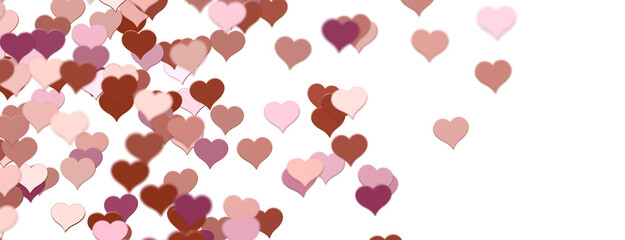 Falling red and pink hearts isolated on transparent background. Valentine’s day design. 3D rendering