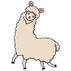 Cartoon funny llama on white background