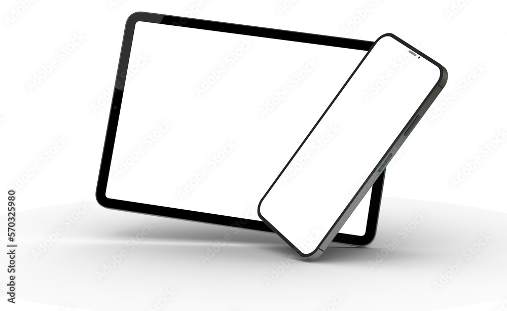 Aufkleber blank screen realistic tablet frame, rotated position, side view, top view. the tablet is at differe