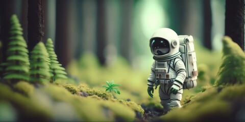 Fototapeta premium Astronaut exploring alien Woods, Tilt-Shift