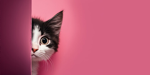 cute cat sneaking pink banner animal's day, pets