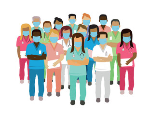 medical staff using safety face mask vector