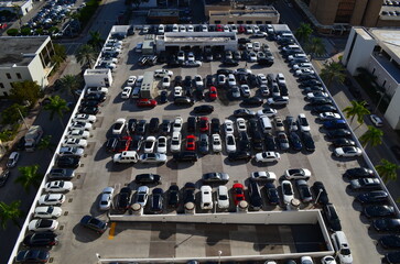 Busy car park in Miami, FL, USA