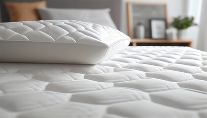 Gesunder Schlaf: Bett mit bequemer orthopädischer Matratze im Zimmer - Generative Ai