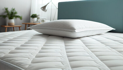 Fototapeta Gesunder Schlaf: Bett mit bequemer orthopädischer Matratze im Zimmer - Generative Ai obraz