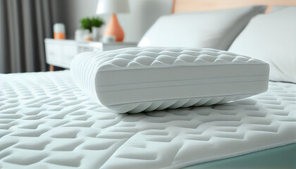 Fototapeta Gesunder Schlaf: Bett mit bequemer orthopädischer Matratze im Zimmer - Generative Ai
 obraz