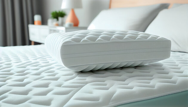 Gesunder Schlaf: Bett mit bequemer orthopädischer Matratze im Zimmer - Generative Ai
