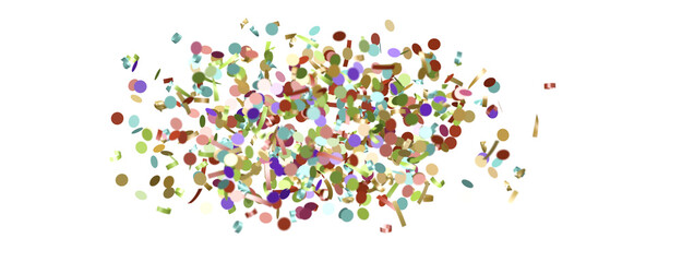 Multicolored paper confetti on transparent background.