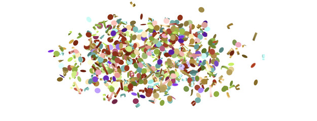Multicolored paper confetti on transparent background.