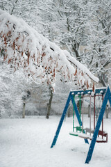 Children playground in winter