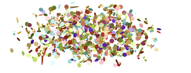 Multicolored paper confetti on transparent background.