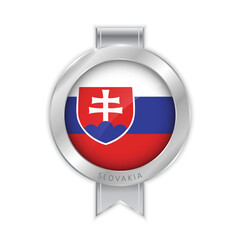 Flag of Slovakia Silver Medal Vector. Realistic 3d silver trophy award medals for winner. Honor prize. Realistic illustration.