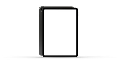 Fototapeta na wymiar Modern tablet computer stand with blank screen isolated on white background