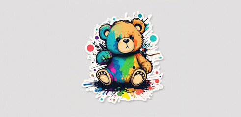 Fototapeta premium Bear plush small toy on gray background mocap