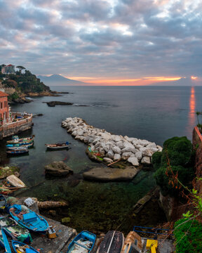 Sunrise in Marechiaro with Vesuvius view