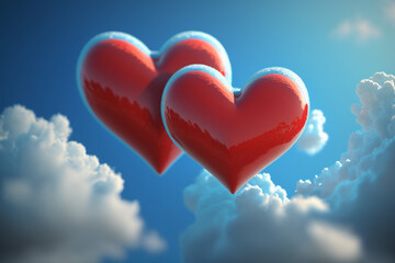 Fototapeta na wymiar heart shaped cloud - Red hearts love in the sky background - Generative AI