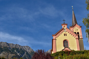 Fototapeta premium Beautiful church in the mountains. Mountain church. Church in mountains. Mountain church view