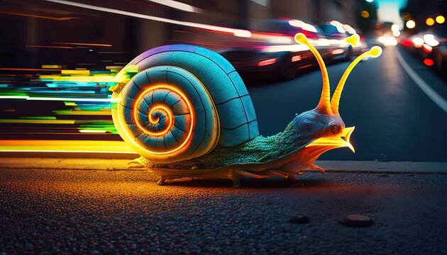 speed laser snail with speed motion light trail, Generative Ai