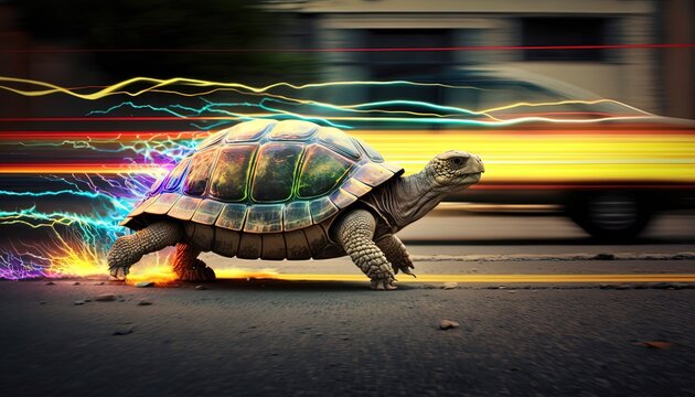 cute turtle crawl fast with speed motion blur, Generative Ai
