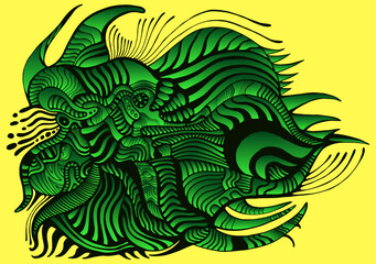 Cyberpunk style abstract pattern , bright green gradient color on yellow background. Fantastic decorative element for design party, invitation, poster.