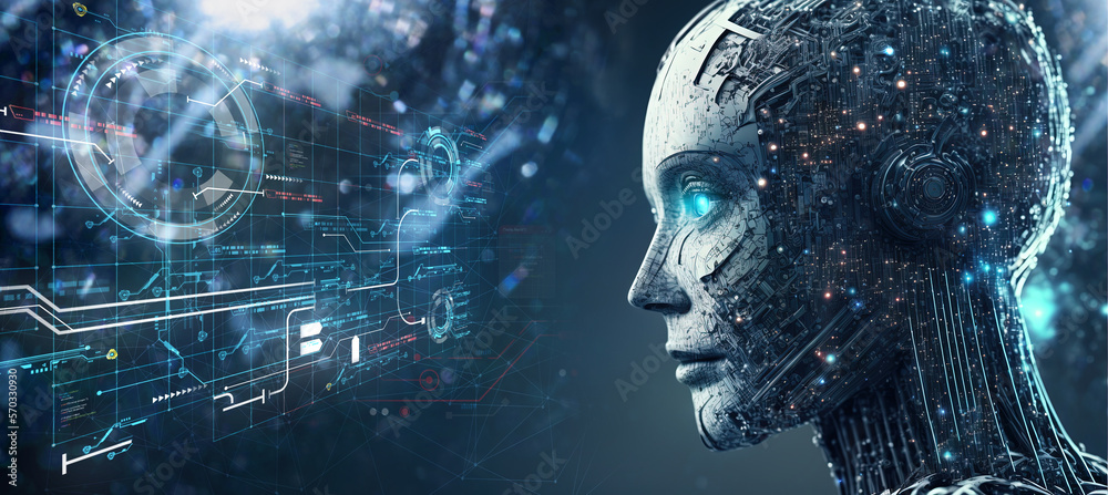 Leinwandbilder Artificial intelligence AI analysis big data in smart office concept ,robot AI and algorithms replacing human workers in many industrie