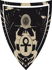 Scarab beetle, Ankh. Coat of arms, emblem, shield, tattoo design