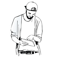 Sketch of a man with a tablet