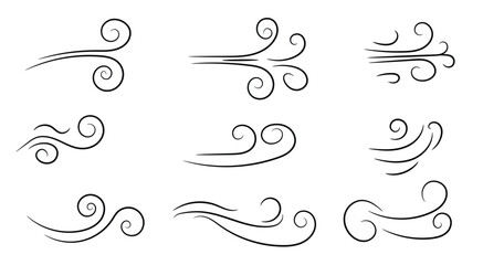 hand drawn doodle wind blow, gust design isolated on white background